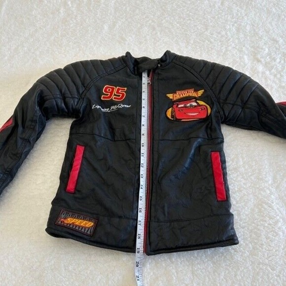 Disney Cars Lightning McQueen Faux Leather Racing Jacket  Sz 5/6 Race Car Driver - Picture 3 of 12